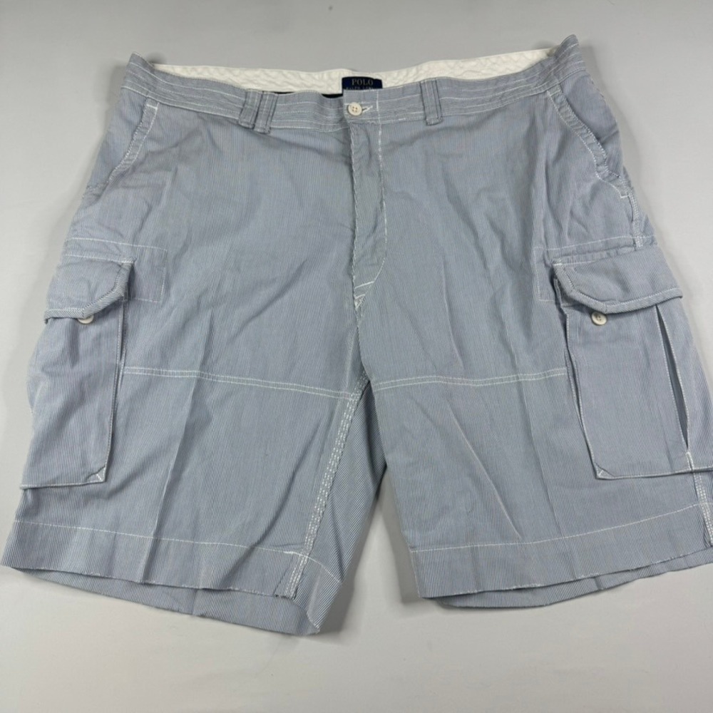 Polo Ralph Lauren Cargo Shorts Mens 46B Blue White Pinstripe